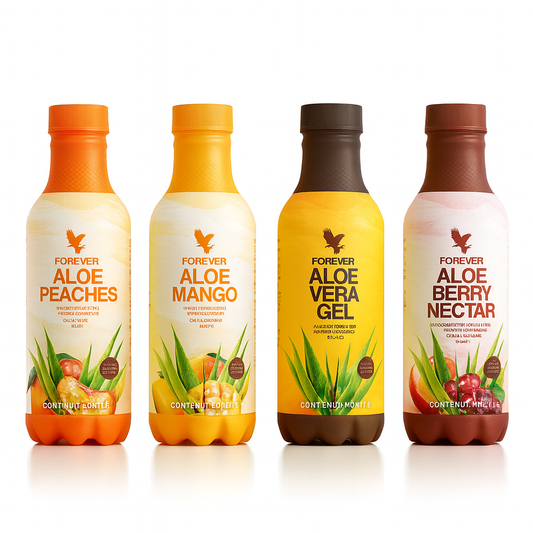 FOREVER Aloe Vera Gel 4-Pack Mix (Unflavored, Berry, Mango, Peach)